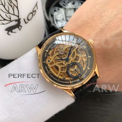 Perfect Replica Jaeger LeCoultre Master Gold Skeleton Tourbillon Dial 43mm Watch